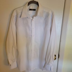 Blue Pronto UOMO White Blue Embossed Button Down LGR
